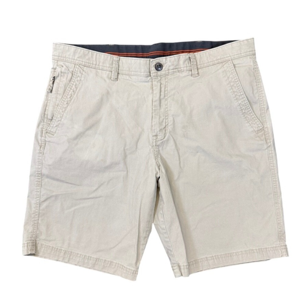Copper & Oak Mens Khaki Chino Shorts Size 38 Tan Flat Front Stretch Casual